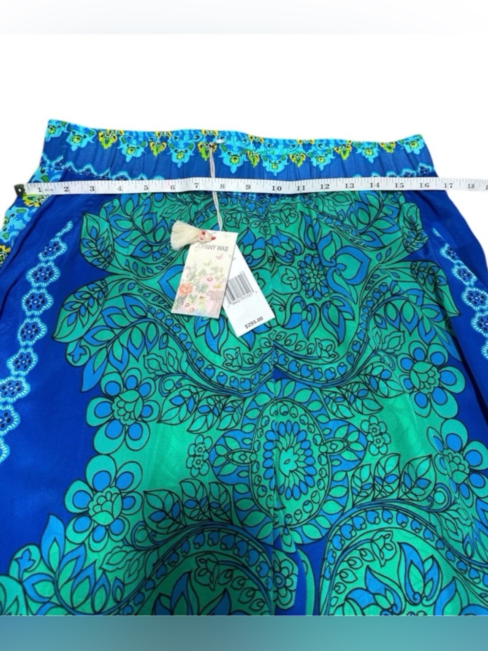 Johnny Was Diomedes Silk Wide Leg Pants Blue Green Boho Size Medium - NWT - Picture 6 of 10